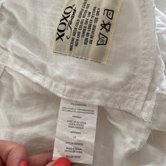 XOXO JEANS white linen cuffed shorts Y2K bold gold hardware ribbed waist 7/8 - Picture 5 of 5
